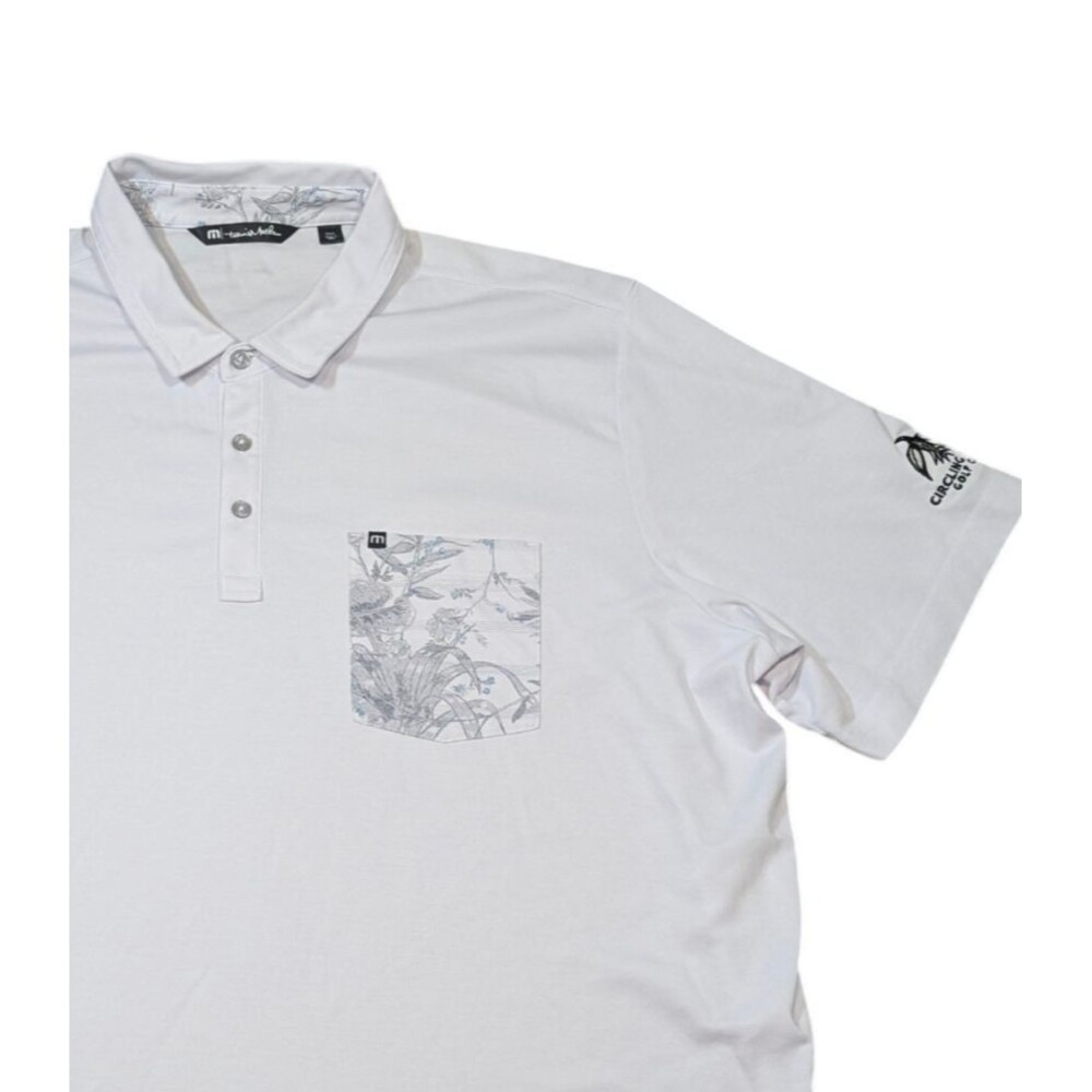Travis Mathew Polo Shirt Mens XXXL White Floral Pocket Golf Casual Active Adult